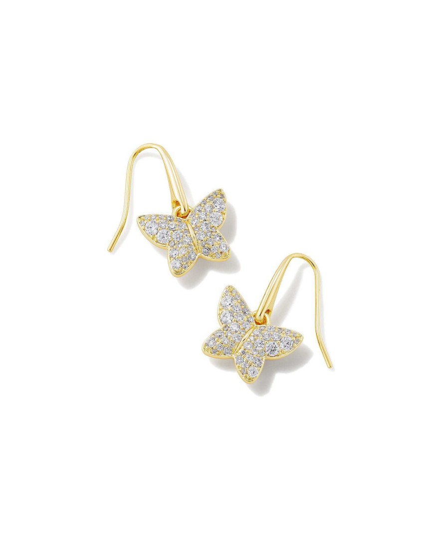 Kendra Scott Earrings | Lillia Crystal Butterfly Gold Drop Earrings In White Crystal