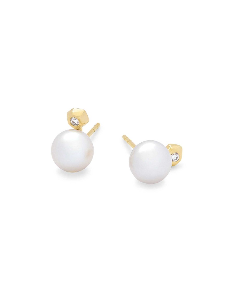 Kendra Scott Earrings | Cathleen 14K Yellow Gold Stud Earrings In Pearl