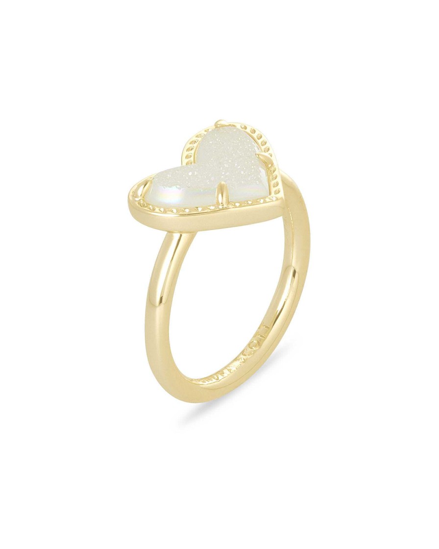 Kendra Scott Rings | Ari Heart Gold Band Ring In Iridescent Drusy