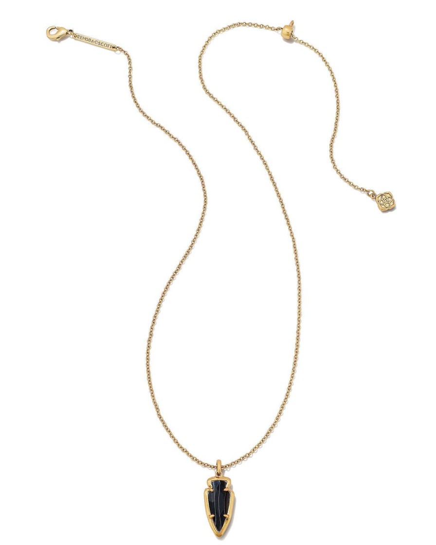 Kendra Scott Necklaces | Skylar Vintage Gold Short Pendant Necklace In Black Banded Agate