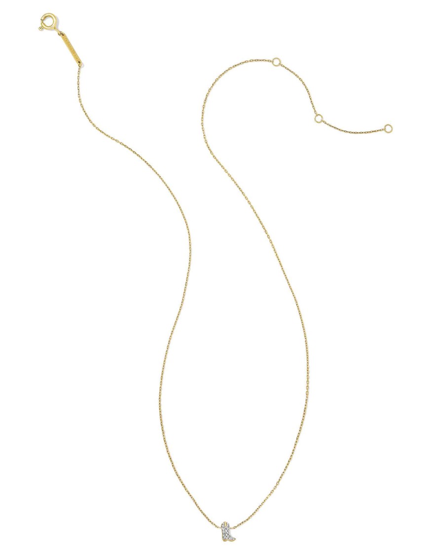 Kendra Scott Necklaces | Tiny Cowboy Boot 14K Yellow Gold Pendant Necklace In White Diamond