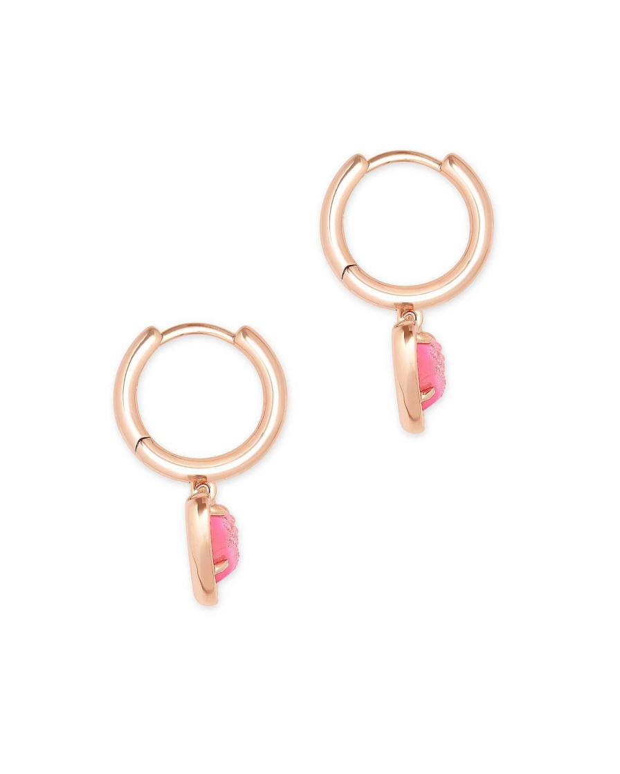 Kendra Scott Earrings | Ari Heart Rose Gold Huggie Earrings In Light Pink Drusy