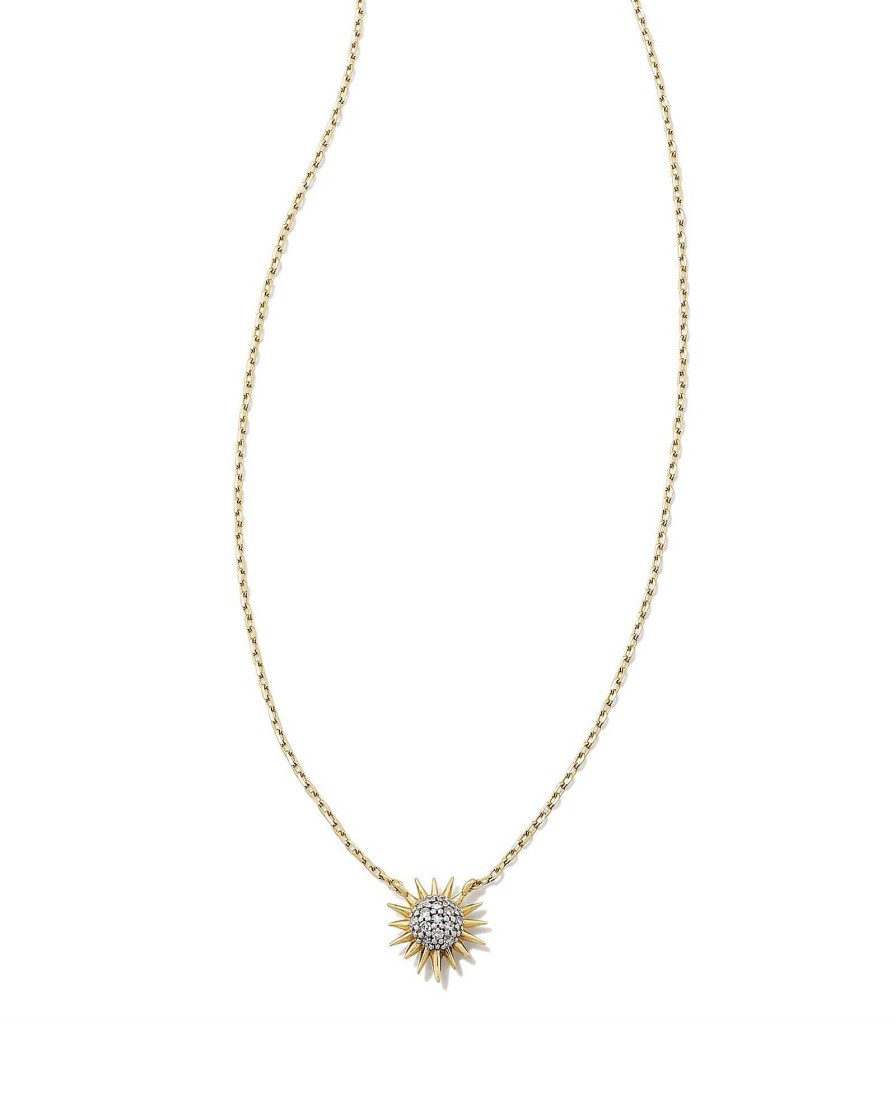 Kendra Scott Necklaces | Tiny Sunburst 14K Yellow Gold Pendant Necklace In White Diamond