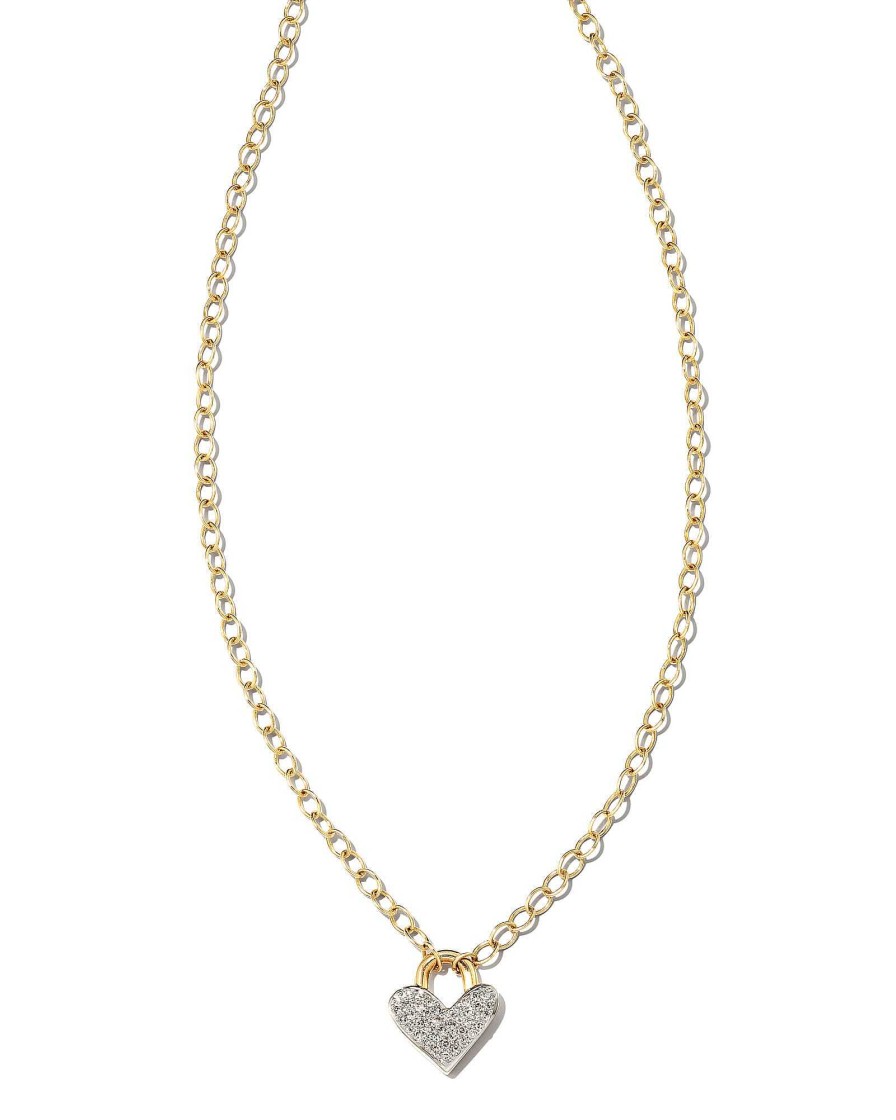 Kendra Scott Necklaces | Pave Heart Padlock 14K Yellow Gold Pendant Necklace In White Diamond