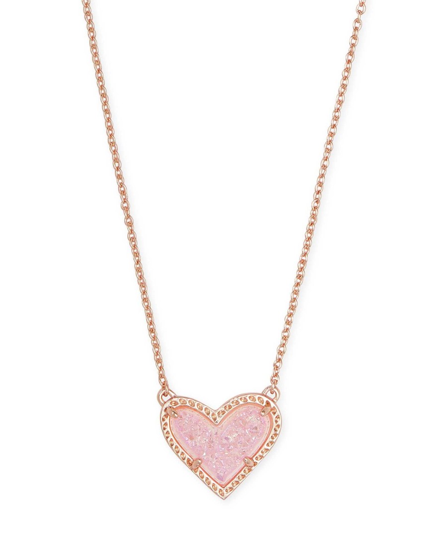 Kendra Scott Necklaces | Ari Heart Rose Gold Pendant Necklace In Light Pink Drusy