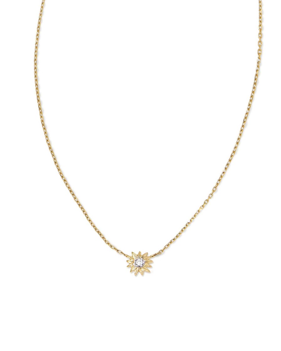 Kendra Scott Necklaces | Tiny Flower 14K Yellow Gold Pendant Necklace In White Diamond