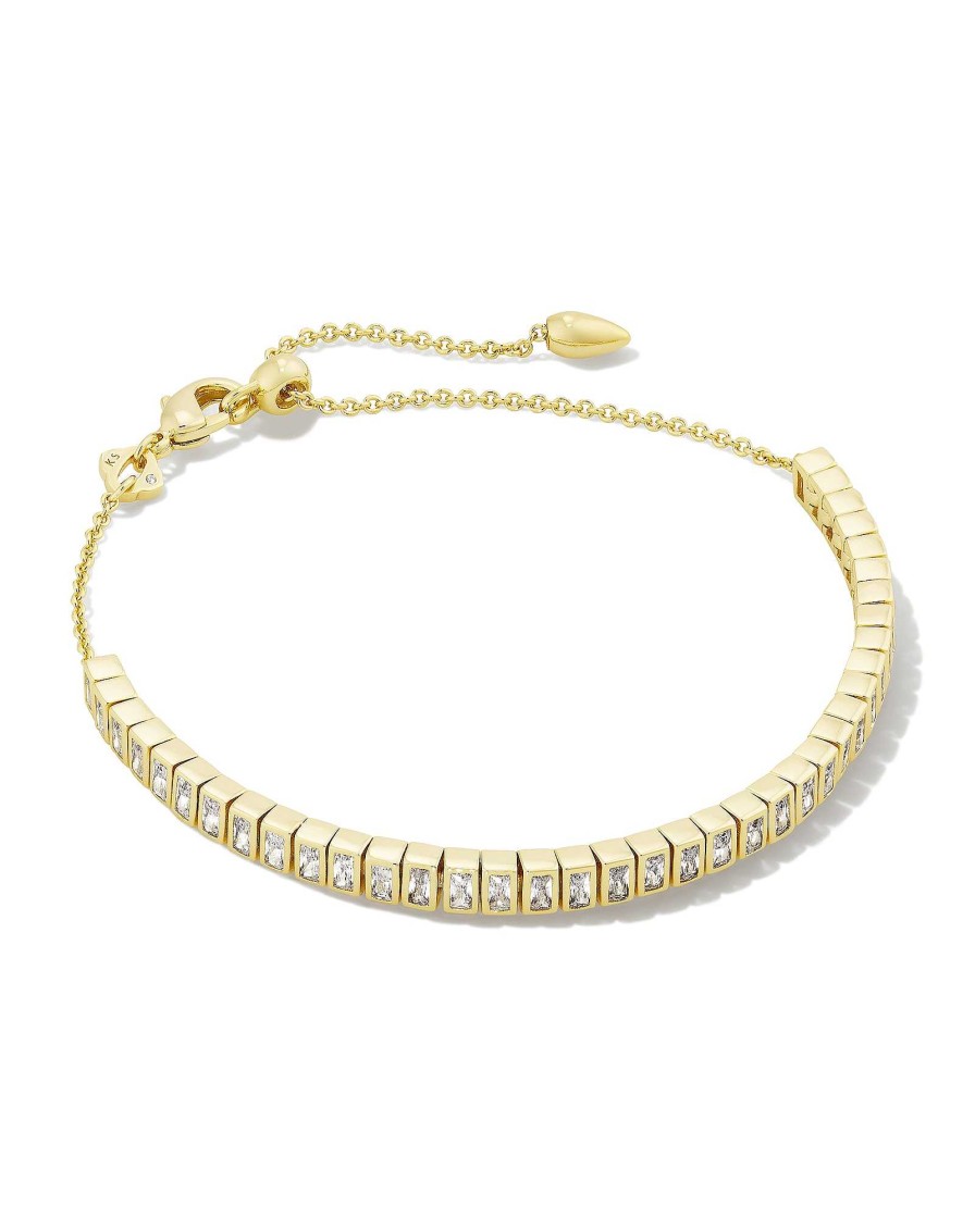 Kendra Scott Bracelets | Gracie Silver Tennis Delicate Chain Bracelet In White Crystal