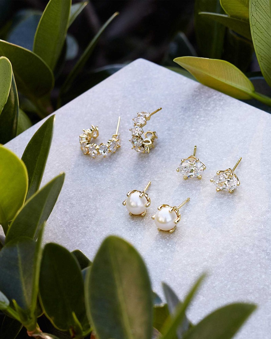 Kendra Scott Earrings | Cailin Gold Crystal Stud Earrings In White Crystal