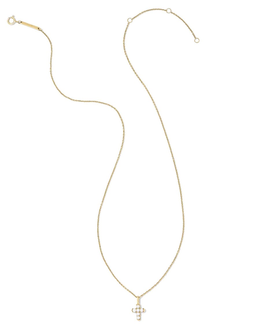 Kendra Scott Necklaces | Pearl 14K Yellow Gold Cross Pendant Necklace In White Pearl