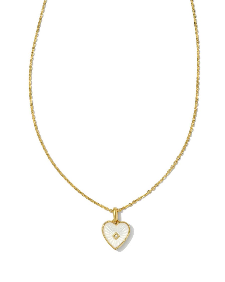 Kendra Scott Necklaces | Adalynn 18K Gold Vermeil Heart Pendant Necklace In Ivory Mother-Of-Pearl