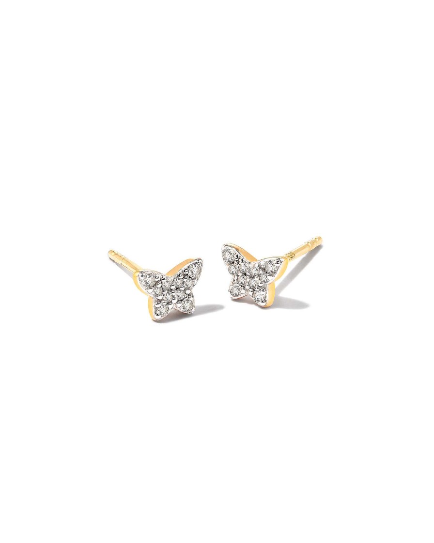 Kendra Scott Earrings | Butterfly 14K Yellow Gold Stud Earrings In White Diamond