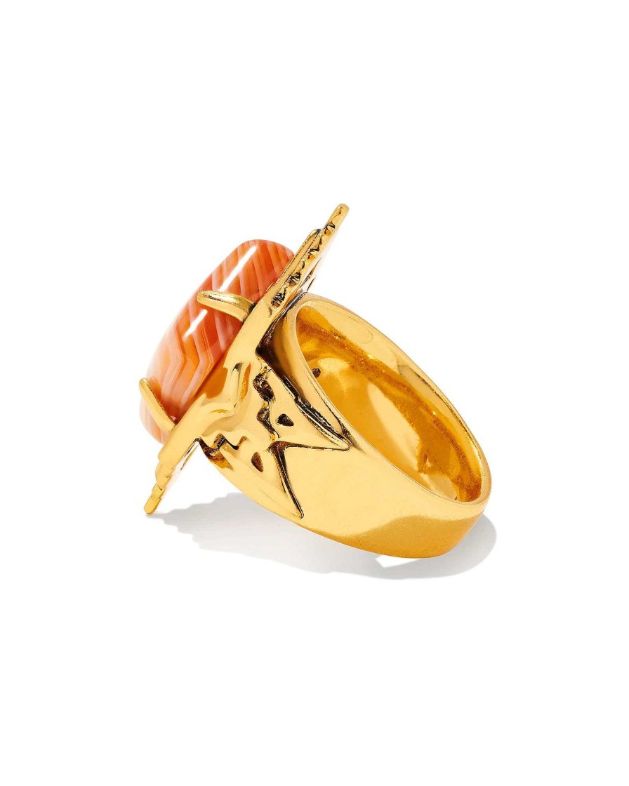 Kendra Scott Rings | Cass Vintage Gold Cocktail Ring In Orange Banded Agate