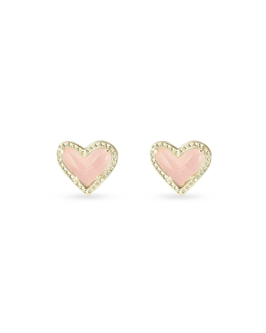 Kendra Scott Earrings | Ari Heart Gold Stud Earrings In Rose Quartz