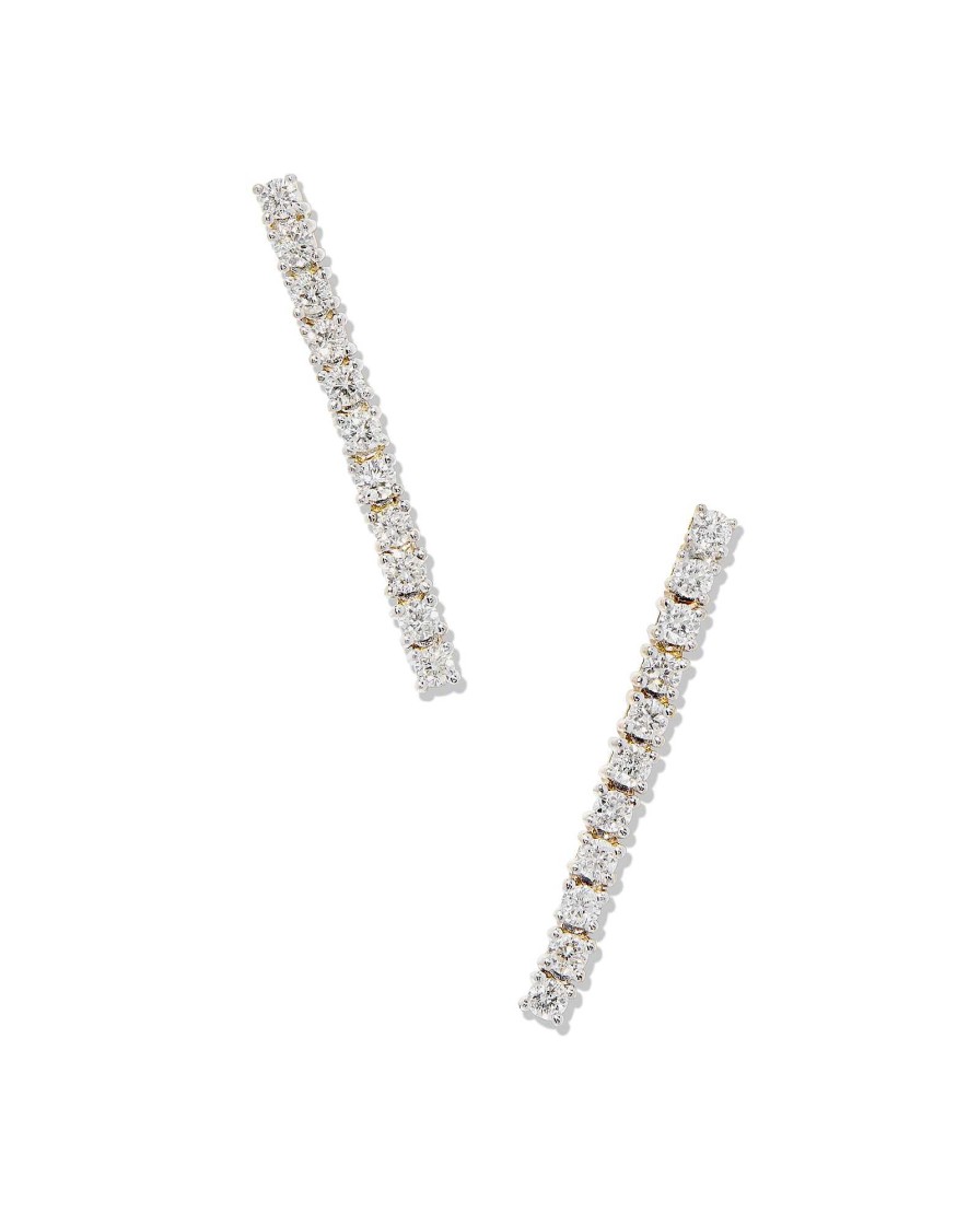 Kendra Scott Earrings | Tennis 14K Yellow Gold Linear Earrings In White Diamond