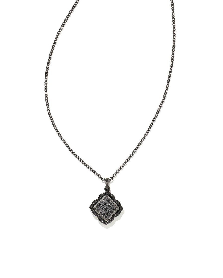 Kendra Scott Necklaces | Mallory Gunmetal Pendant Necklace In Black Drusy