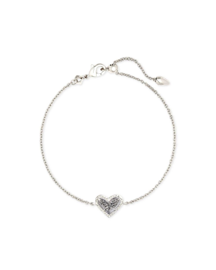 Kendra Scott Bracelets | Ari Heart Silver Chain Bracelet In Platinum Drusy