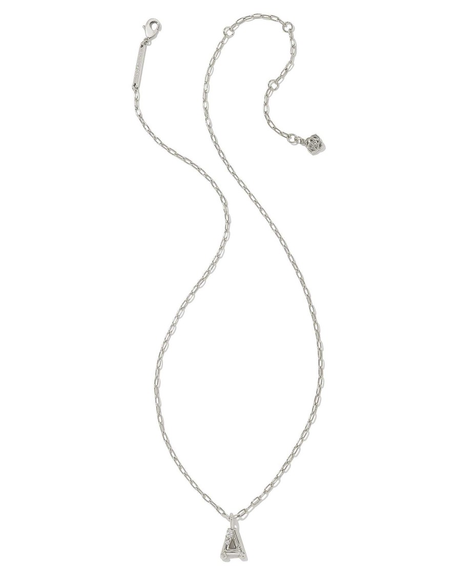 Kendra Scott Necklaces | Crystal Letter A Silver Short Pendant Necklace In White Crystal