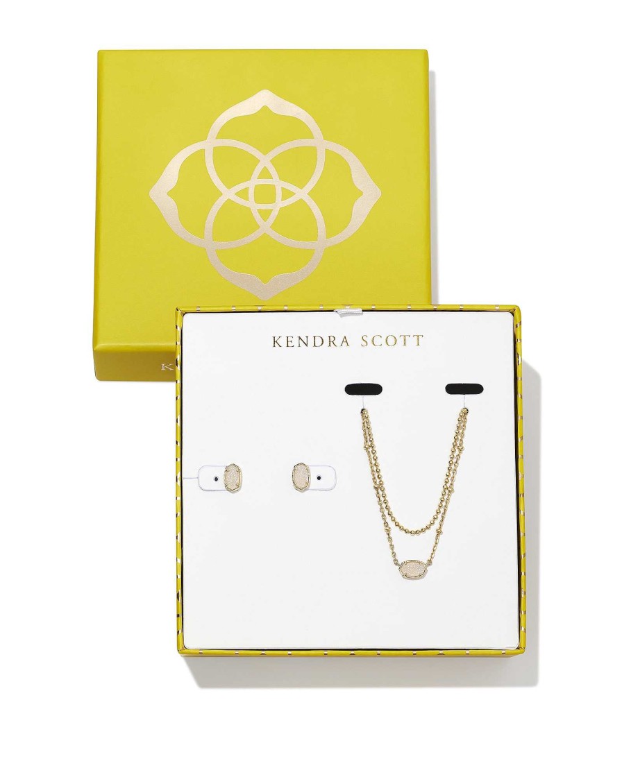 Kendra Scott Necklaces | Emilie Gold Multi Strand Necklace & Stud Gift Set In Iridescent Drusy