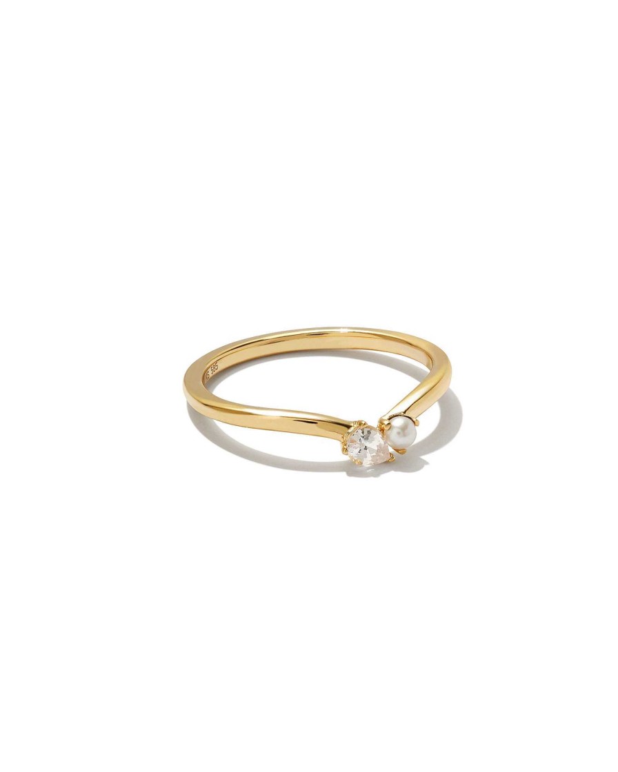 Kendra Scott Rings | Toi Et Moi 14K Yellow Gold Band Ring In White Sapphire And White Pearl