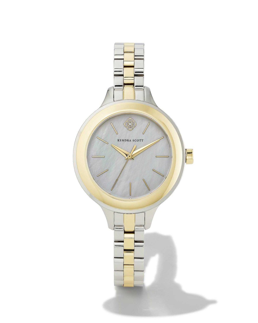 Kendra Scott Watches | Alex Two Tone Stainless Steel 35Mm Narrow Watch In Ivory Mother-Of-Pearl