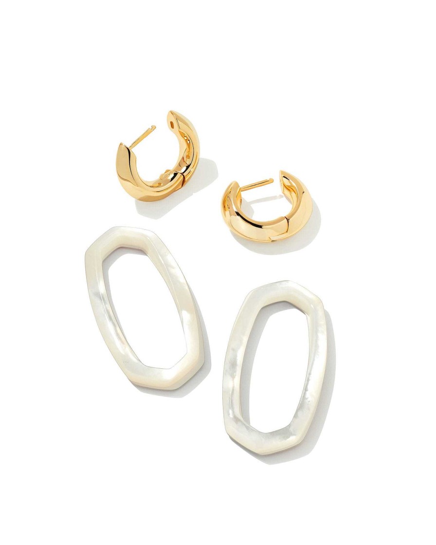 Kendra Scott Earrings | Danielle Gold Convertible Link Earrings In Ivory Mother-Of-Pearl