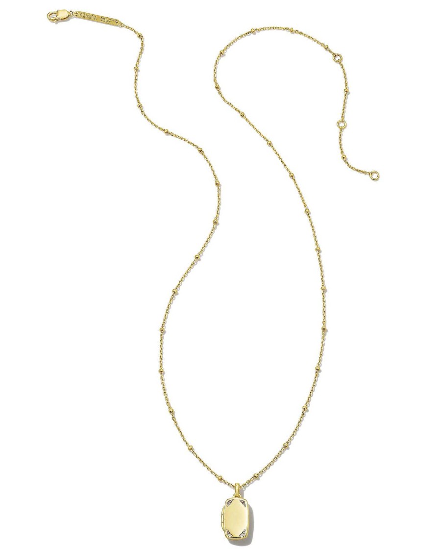 Kendra Scott Necklaces | Tinsley 18K Gold Vermeil Tiny Locket Necklace In White Topaz