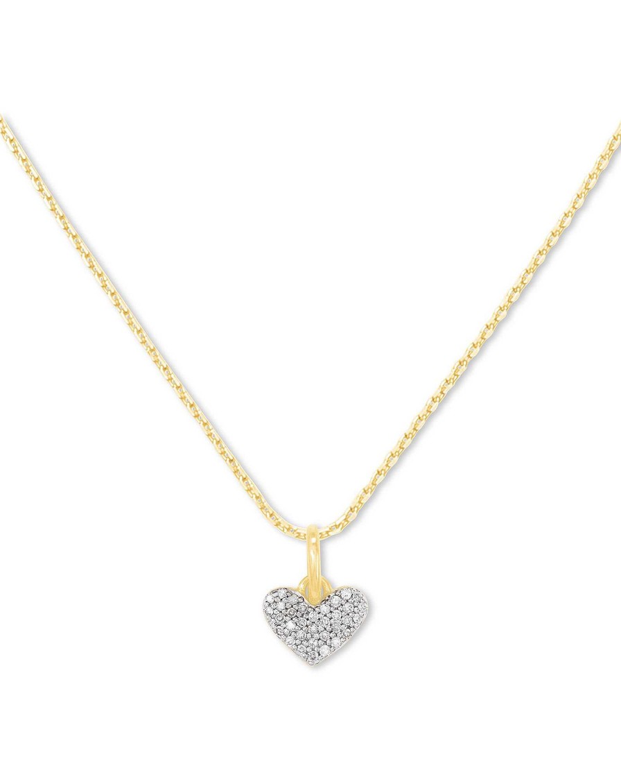 Kendra Scott Necklaces | Ari Pave Heart 18K Yellow Gold Vermeil Charm Necklace In White Diamond