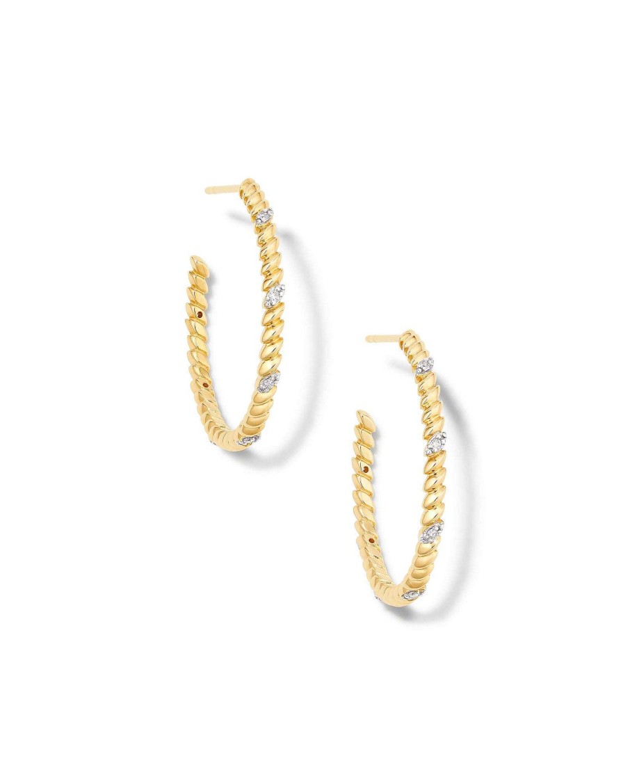 Kendra Scott Earrings | Tyler 14K Yellow Gold Hoop Earrings In White Diamond