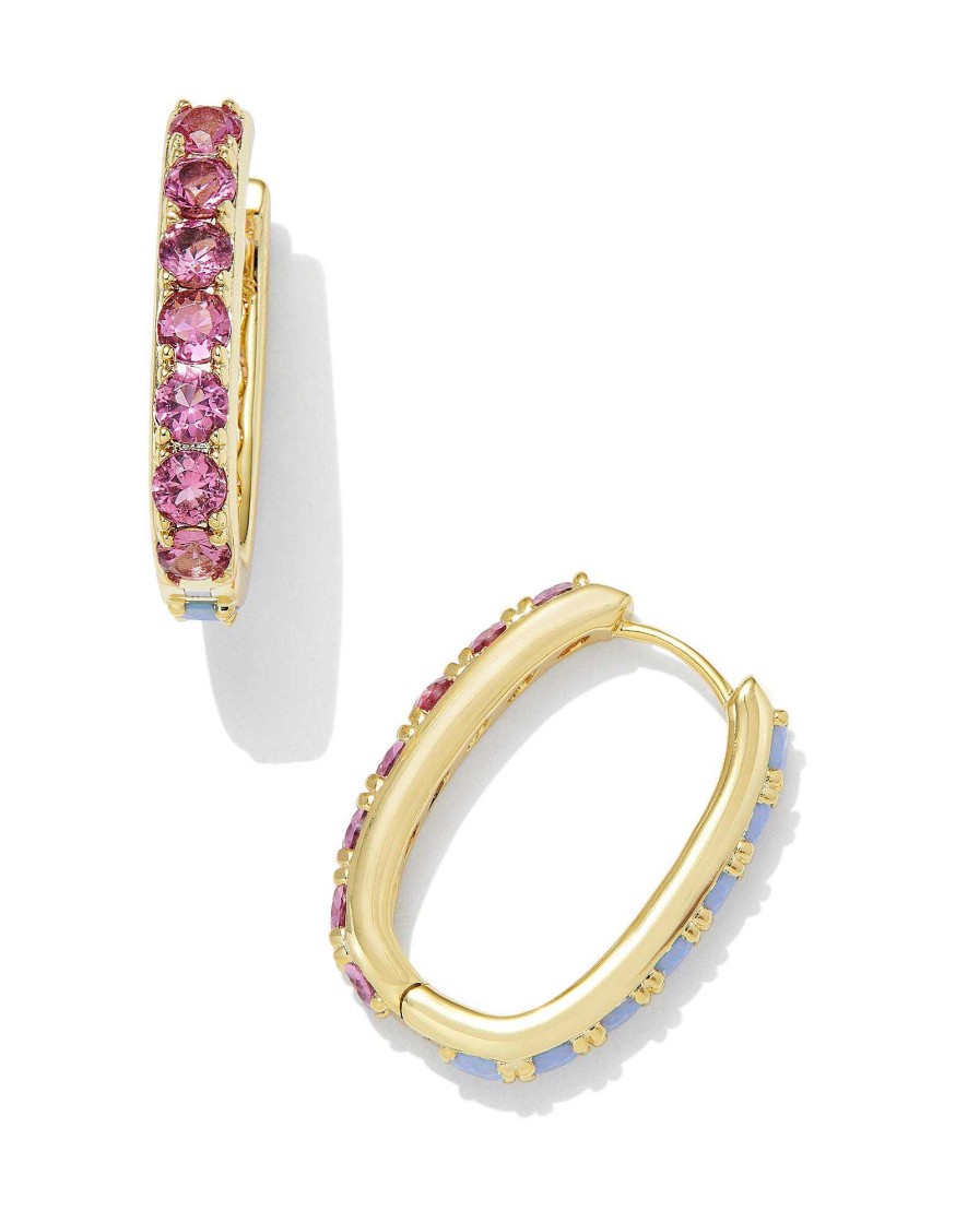 Kendra Scott Earrings | Chandler Gold Hoop Earrings In Pink Blue Mix