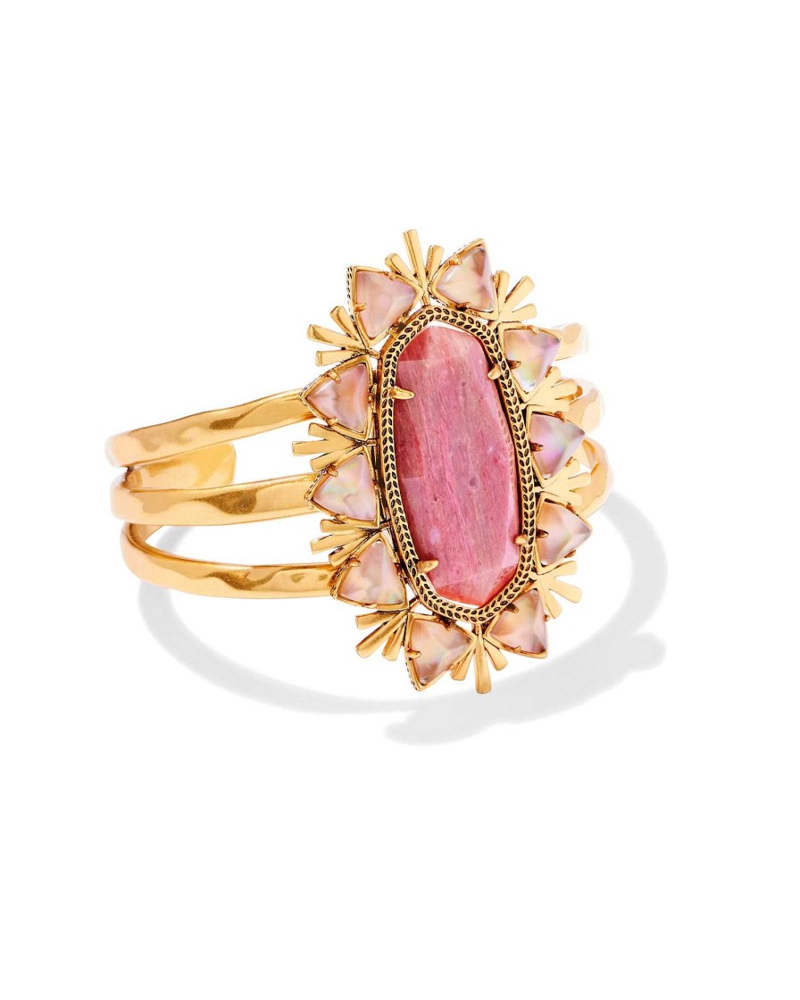 Kendra Scott Bracelets | Havana Vintage Gold Cuff Bracelet In Blush Pink Quartzite