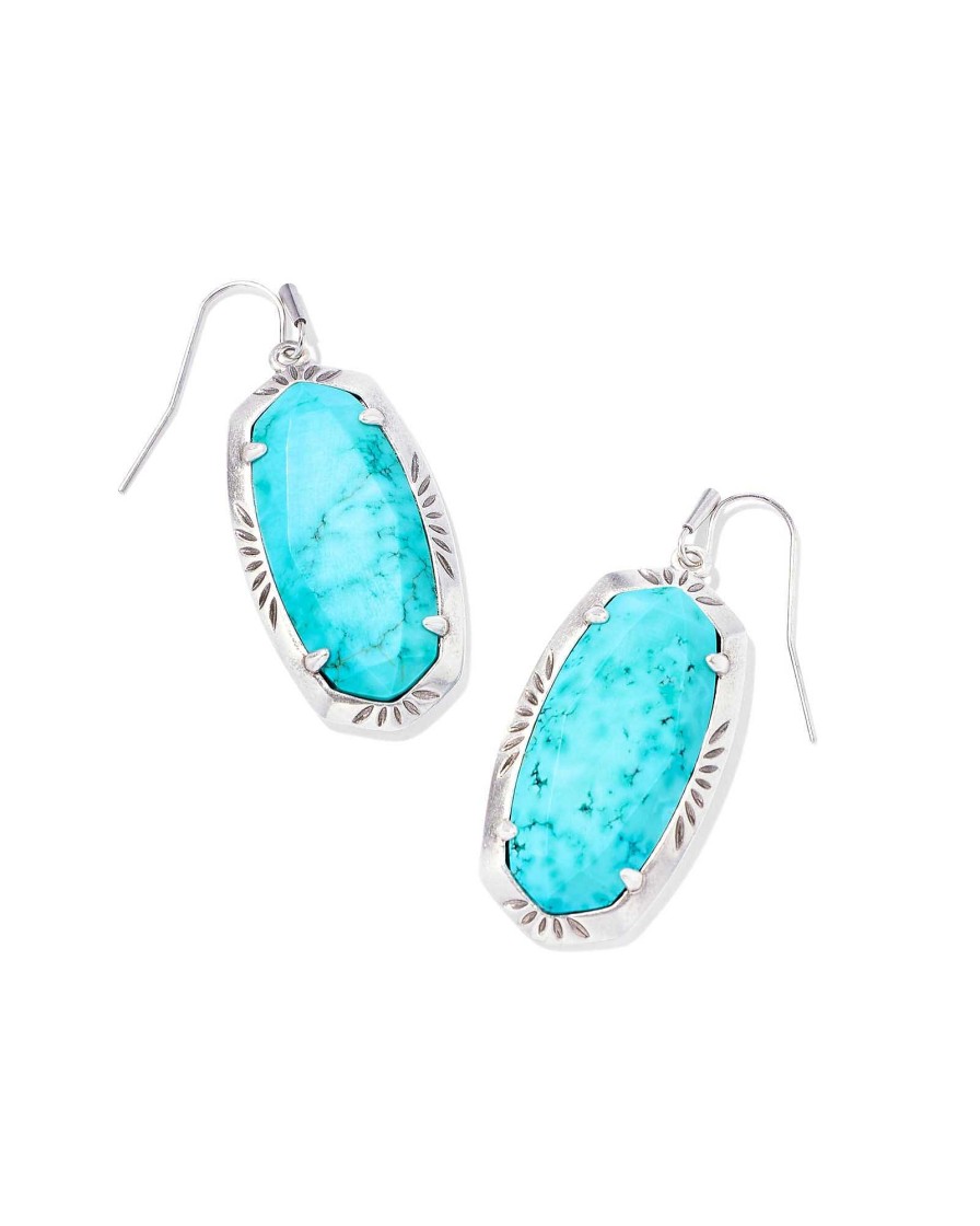 Kendra Scott Earrings | Elle Vintage Silver Etch Frame Drop Earrings In Variegated Turquoise Magnesite