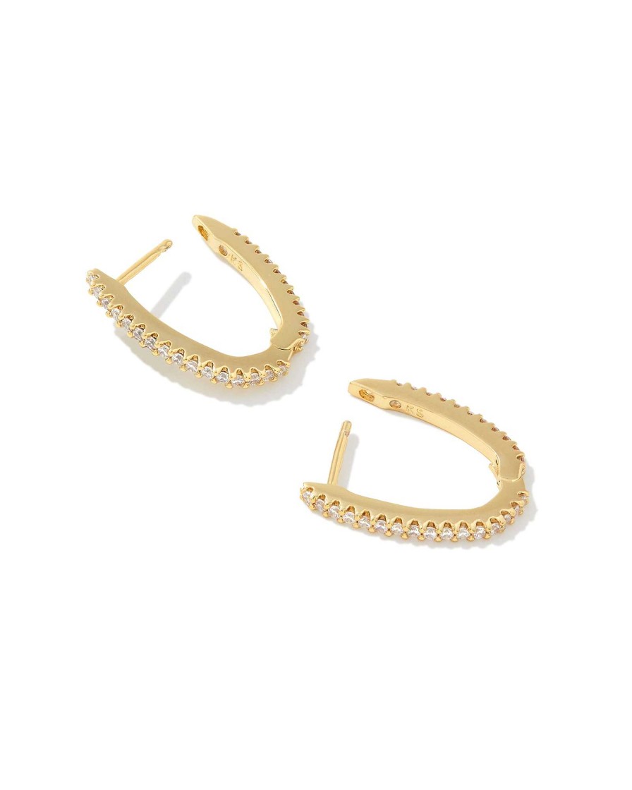 Kendra Scott Earrings | Murphy Gold Pave Huggie Earrings In White Crystal