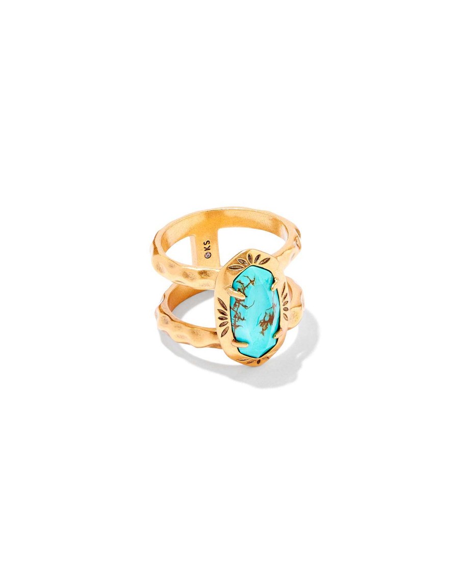 Kendra Scott Rings | Elyse Vintage Gold Etch Frame Band Ring In Bronze Veined Turquoise Magnesite Red Oyster