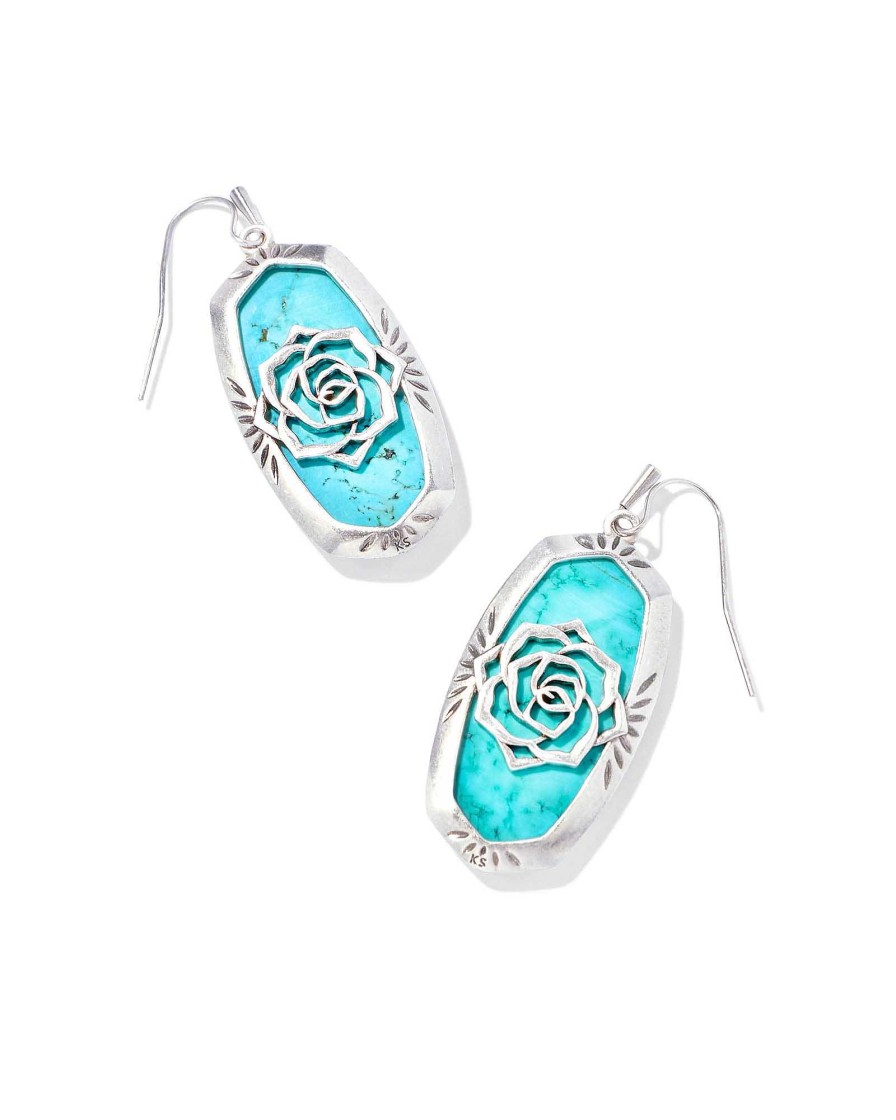 Kendra Scott Earrings | Elle Vintage Silver Etch Frame Drop Earrings In Variegated Turquoise Magnesite