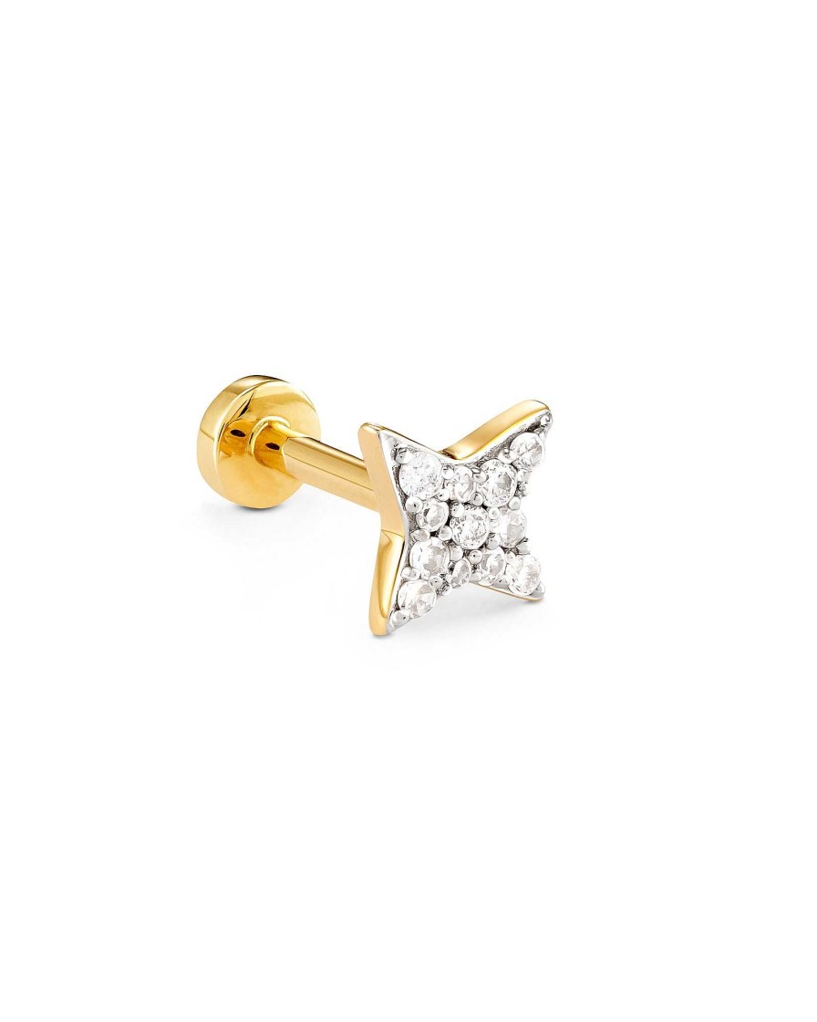 Kendra Scott Earrings | Star 14K Yellow Gold Mini Single Stud Earring In White Diamonds