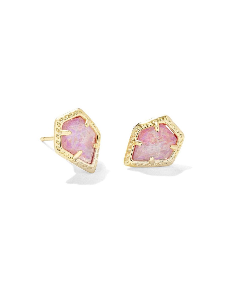 Kendra Scott Earrings | Framed Gold Tessa Stud Earrings In Luster Rose Pink Kyocera Opal