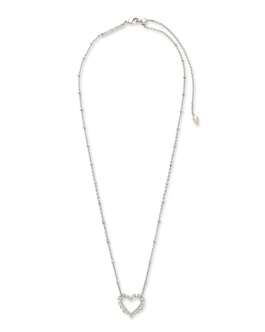 Kendra Scott Necklaces | Ari Heart Silver Pendant Necklace In White Crystal