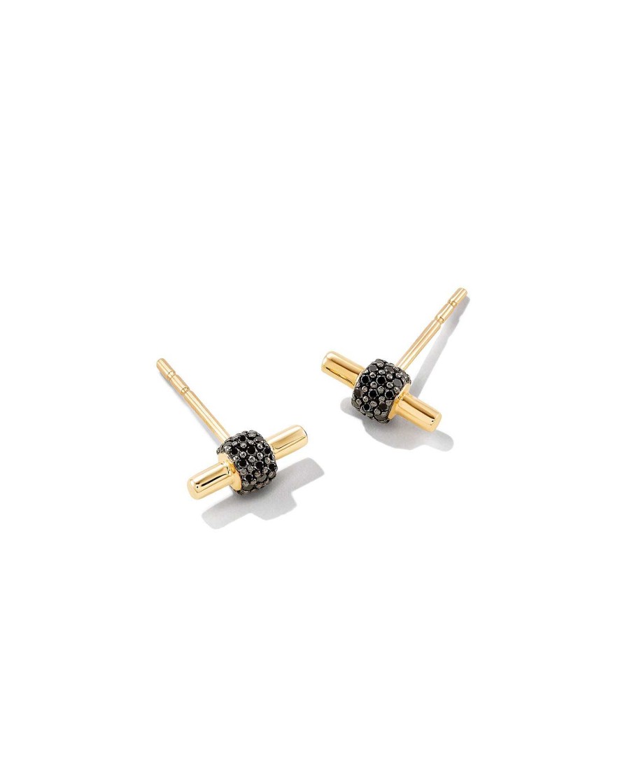 Kendra Scott Earrings | Stella 14K Yellow Gold Stud Earrings In Black Diamond