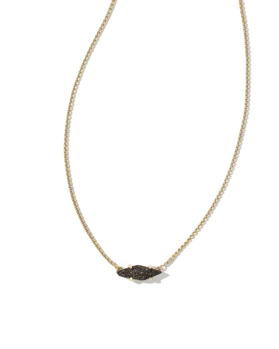 Kendra Scott Necklaces | Bridgete Gold Pendant Necklace In Black Drusy