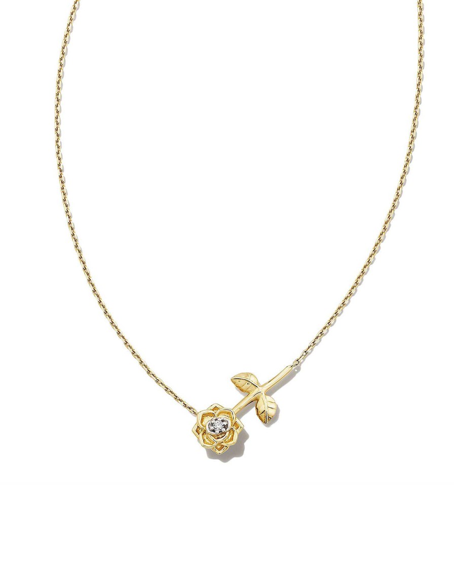 Kendra Scott Necklaces | Ansel Rose 14K Yellow Gold Pendant Necklace In White Diamond