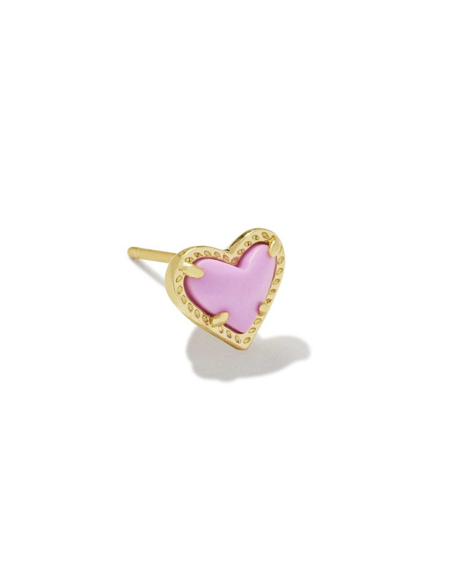 Kendra Scott Earrings | Mini Ari Heart Gold Single Stud Earring In Fuchsia Magnesite