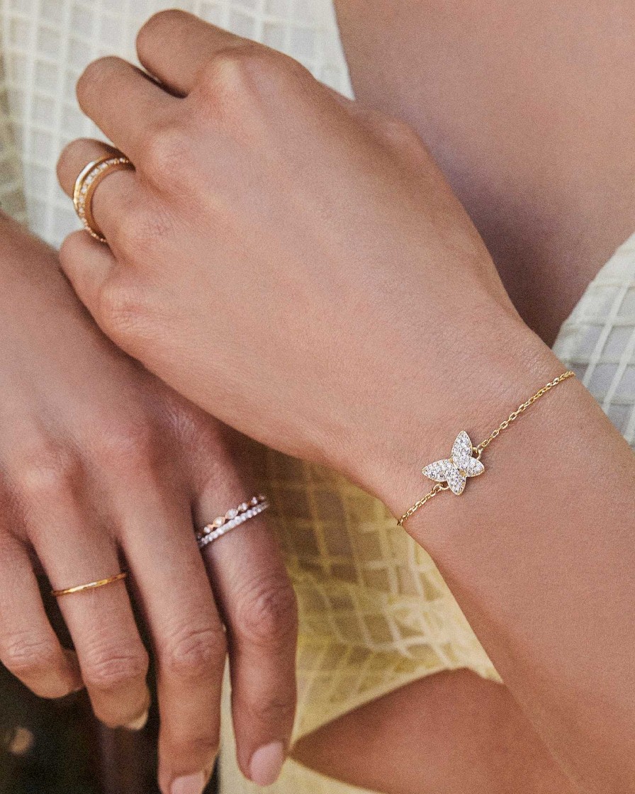 Kendra Scott Bracelets | Lillia Crystal Butterfly Gold Delicate Chain Bracelet In White Crystal