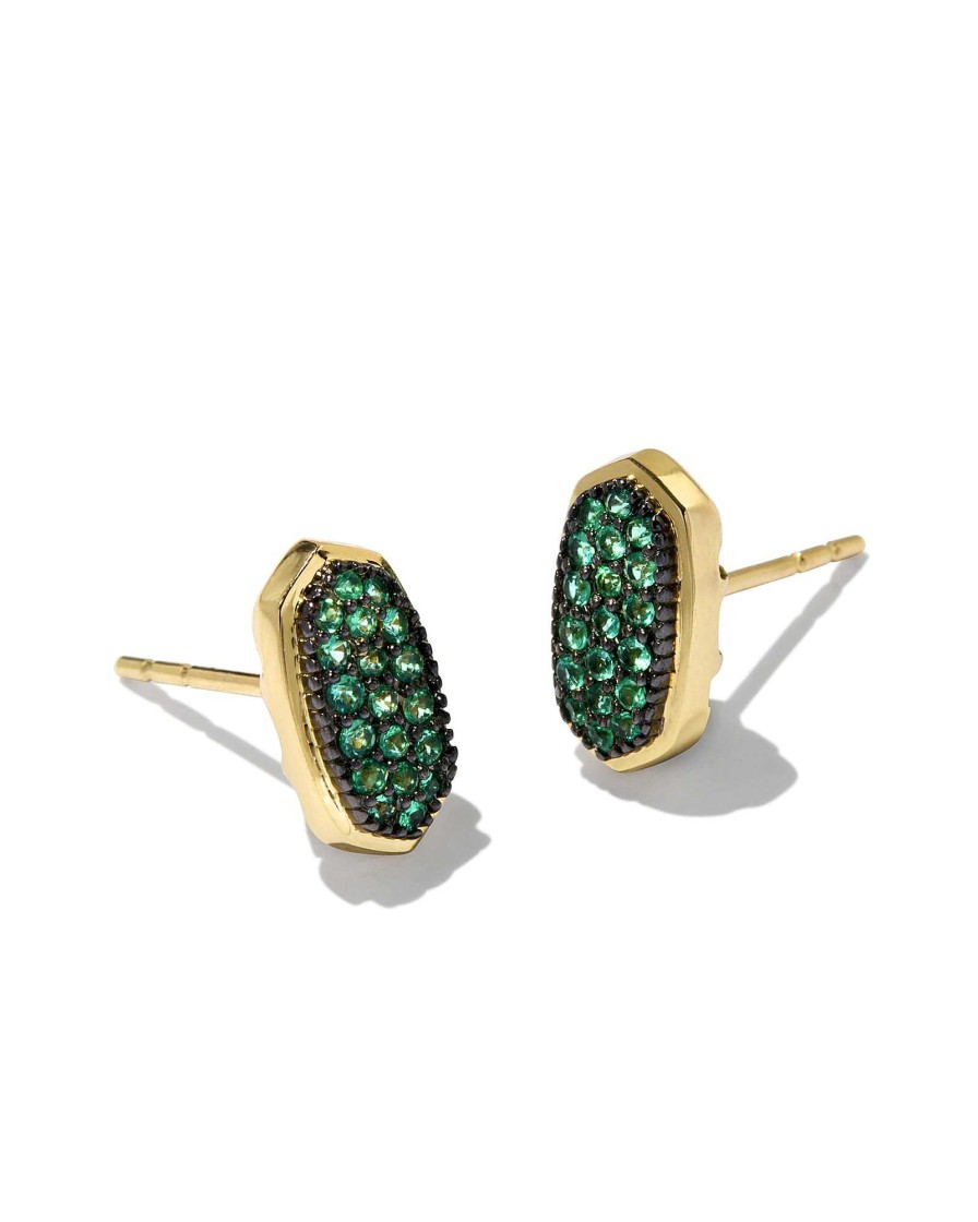 Kendra Scott Earrings | Amelee 14K Yellow Gold Stud Earrings In Emerald