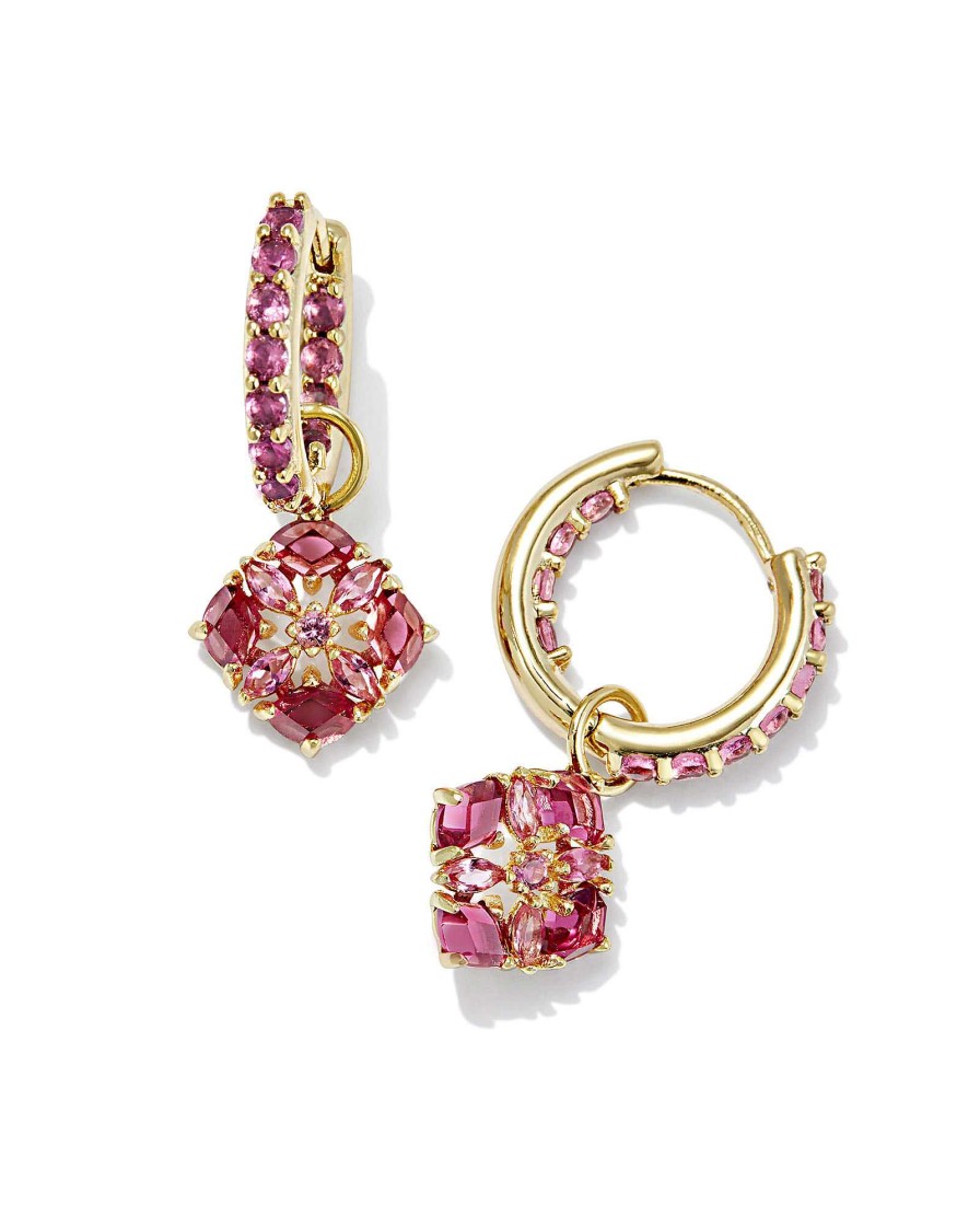 Kendra Scott Earrings | Dira Convertible Gold Crystal Huggie Earrings In Pink Mix