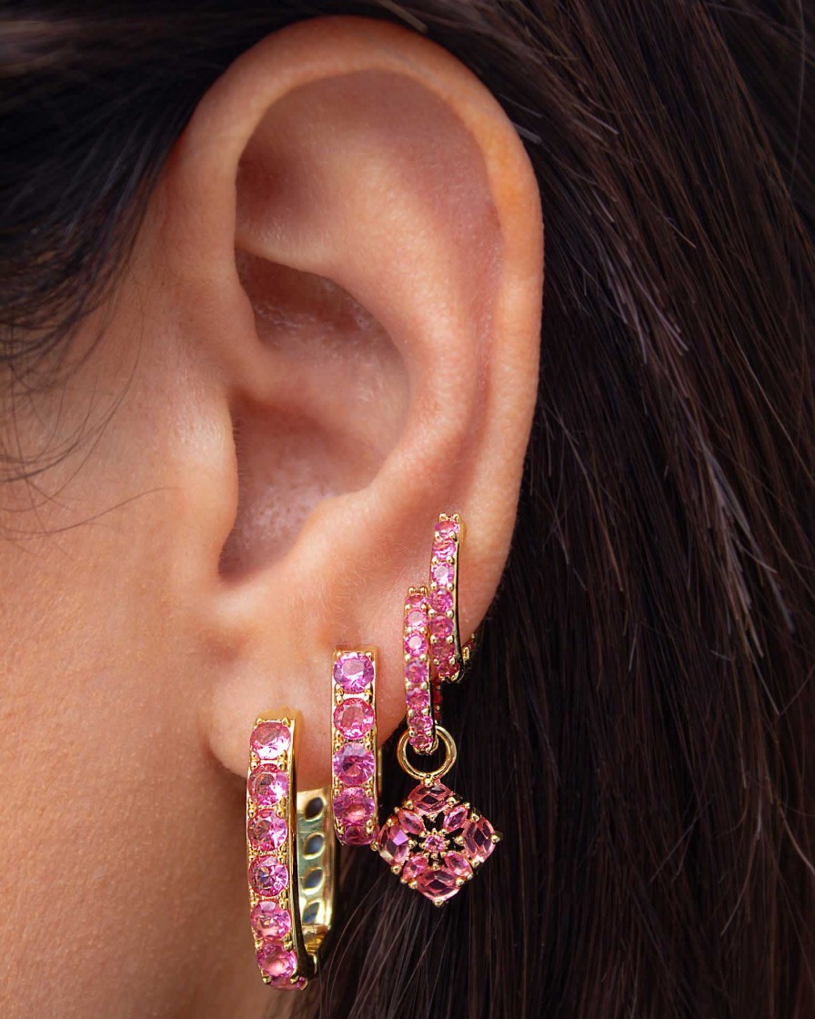 Kendra Scott Earrings | Dira Convertible Gold Crystal Huggie Earrings In Pink Mix