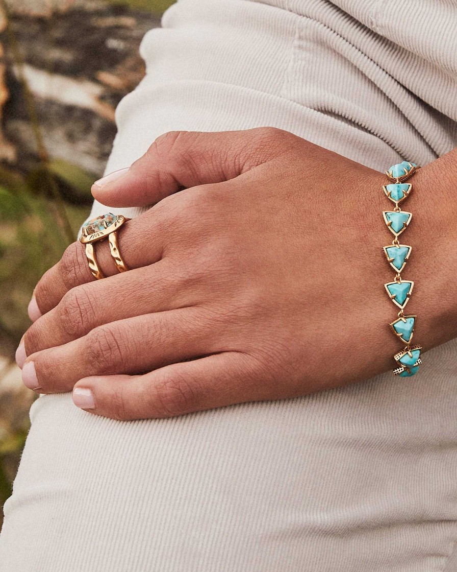 Kendra Scott Bracelets | Robby Vintage Gold Link And Chain Bracelet In Variegated Turquoise Magnesite