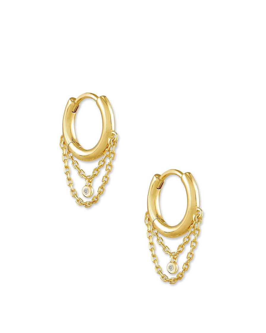 Kendra Scott Earrings | Davina 18K Yellow Gold Vermeil Huggie Earrings In White Diamond