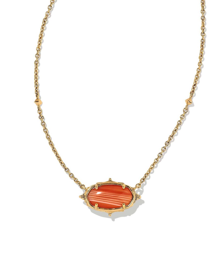 Kendra Scott Necklaces | Baroque Elisa Vintage Gold Pendant Necklace In Orange Banded Agate