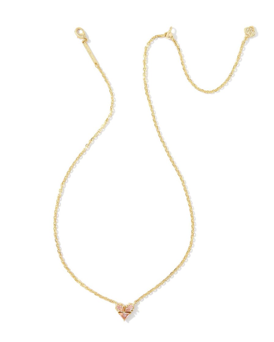 Kendra Scott Necklaces | Katy Gold Heart Short Pendant Necklace In Pink Glass