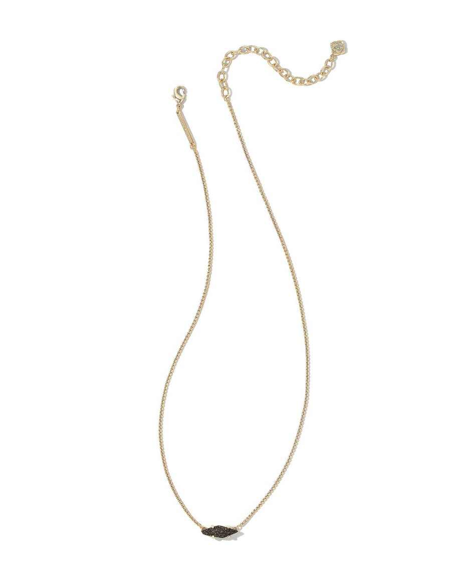 Kendra Scott Necklaces | Bridgete Gold Pendant Necklace In Black Drusy